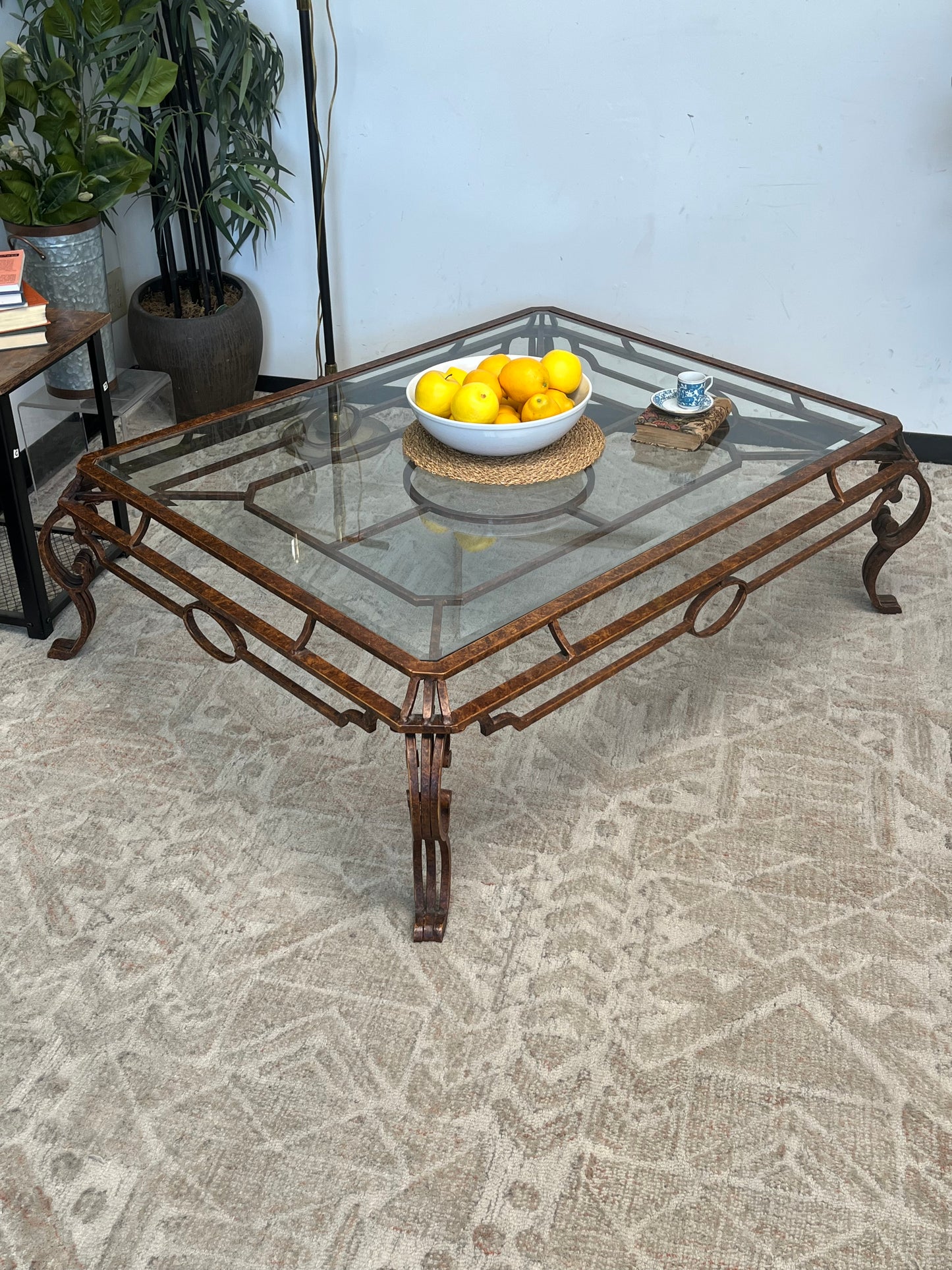 Wrought Iron Style Glass Coffee Table