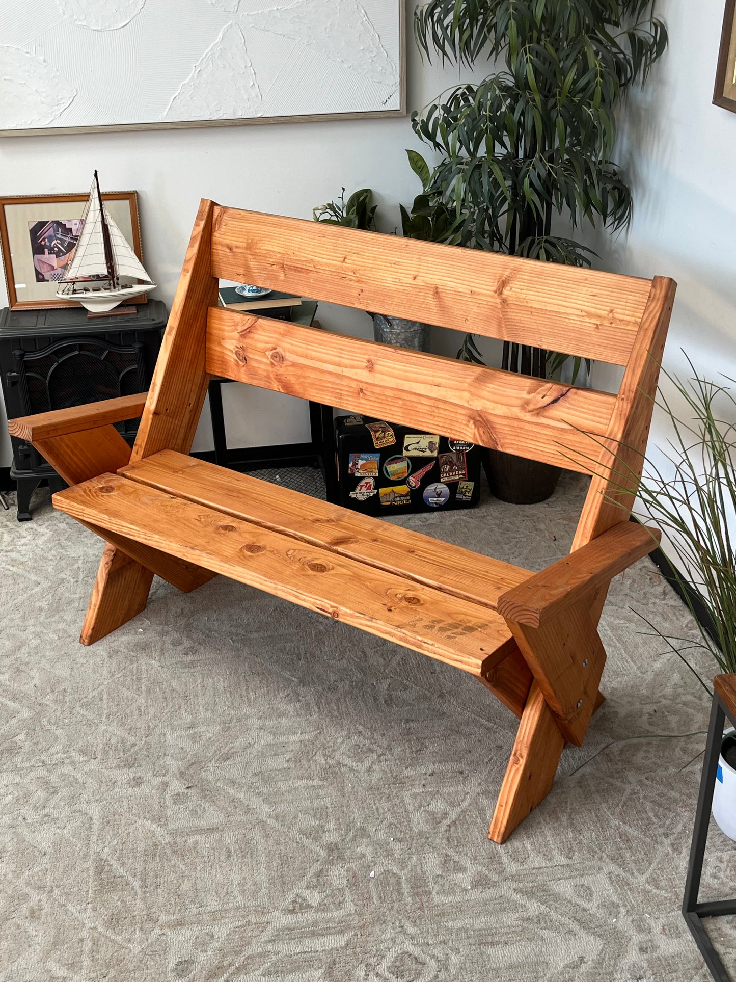 Farmhouse Style Wooden Bench
