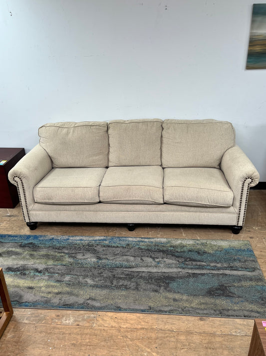 Modern Nailhead Beige Linen Couch