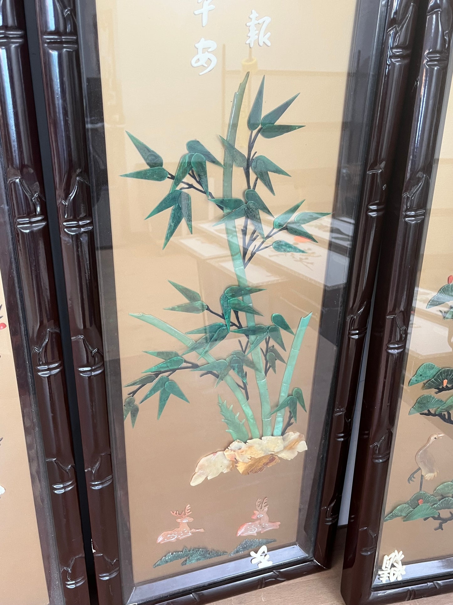 Chinese Wall Panel Decor With Glass Set of 4