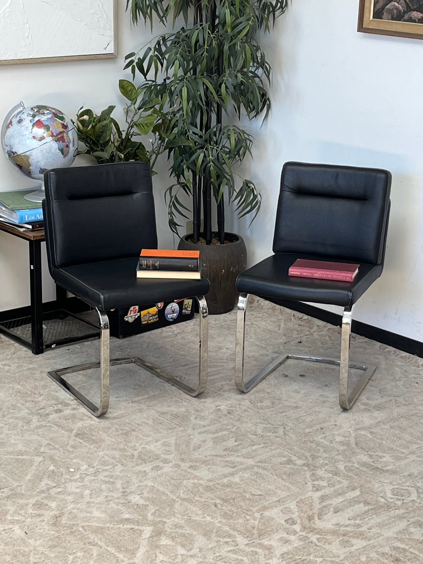 Black Faux Leather Armless Dining Chair Set of 2