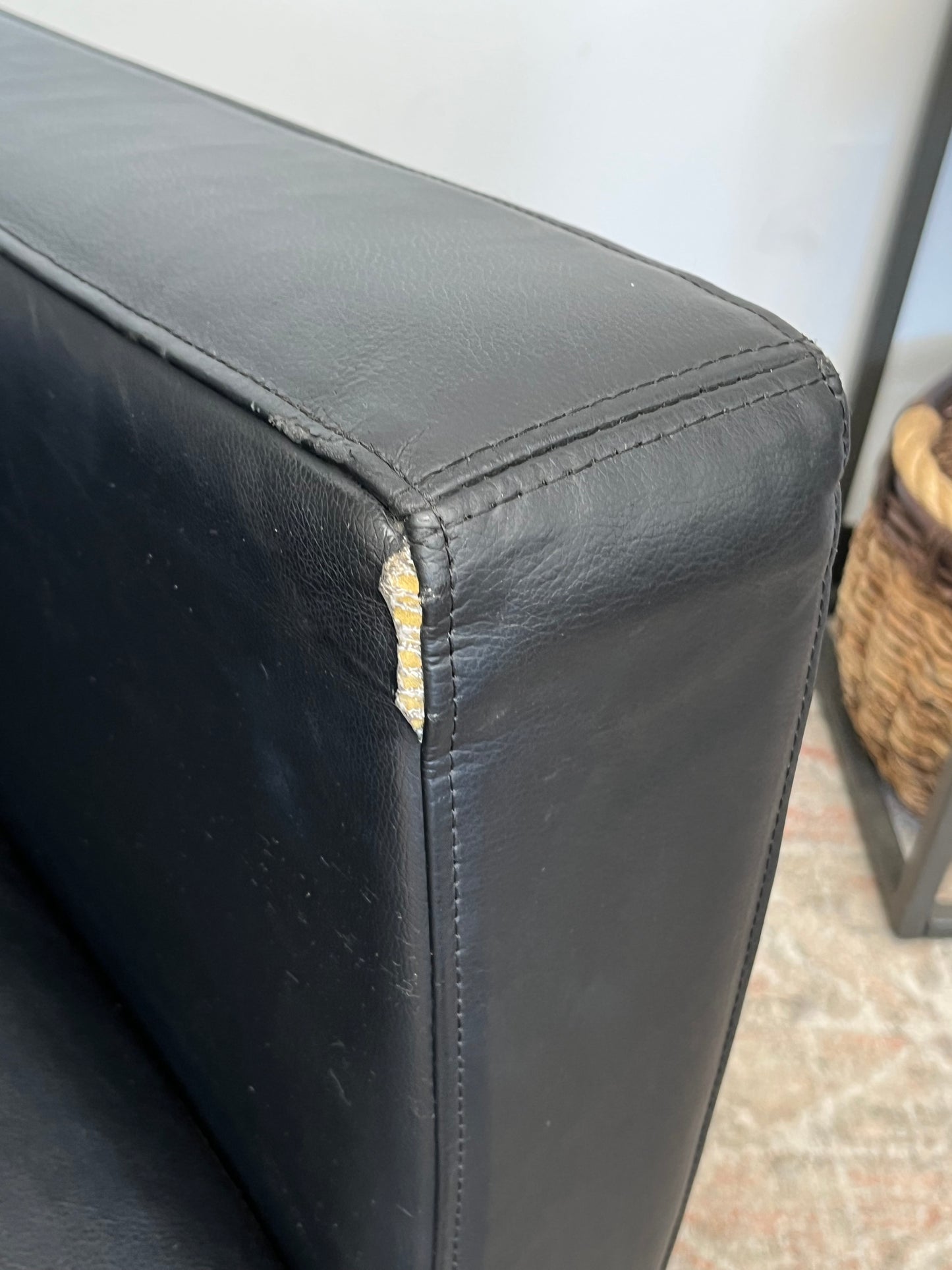 Black Faux Leather Traditional Couch