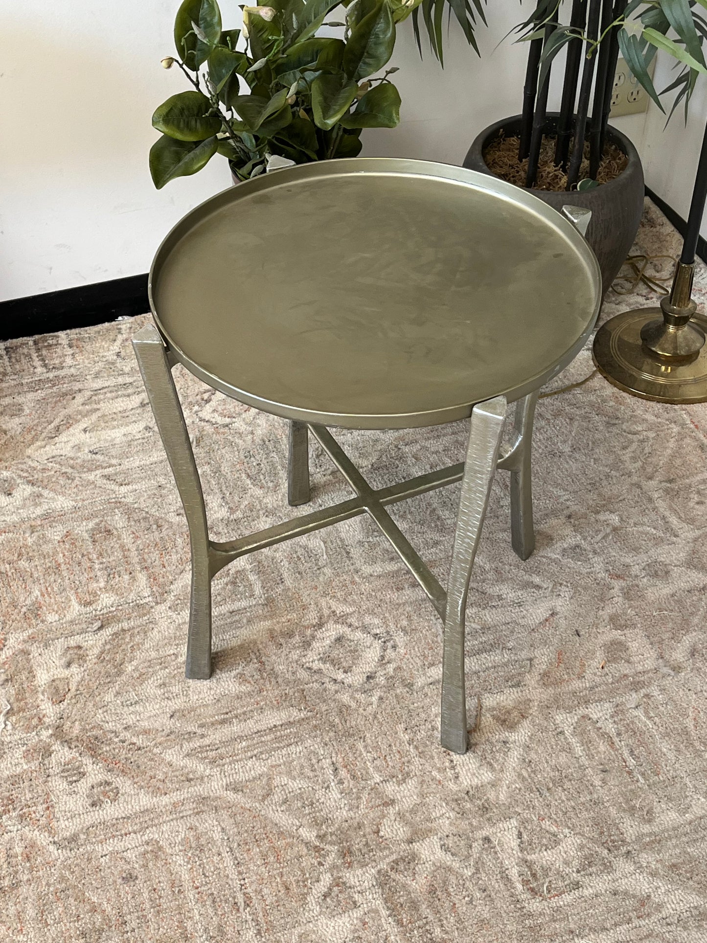 Vintage Style Silver Tone Metal End Table