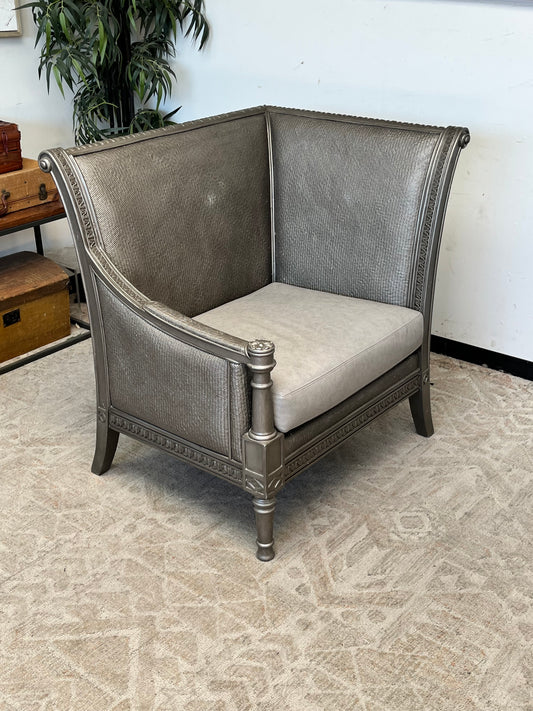 Ornate Style Gray Wooden Accent Chair