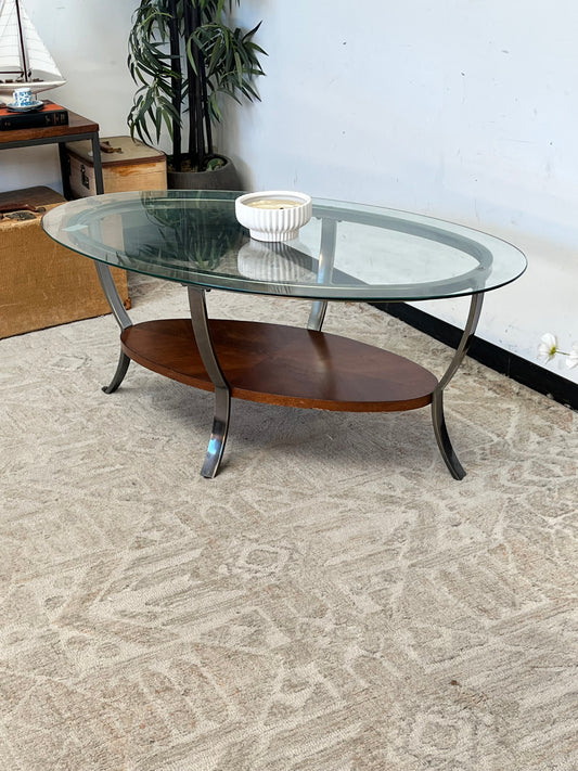 Modern Glass Top Oval Coffee Table