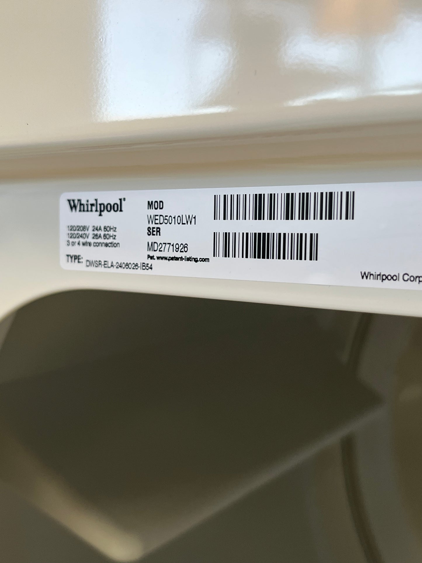 Whirlpool 7 cu. ft. White Top Load Electric Dryer Without Plug - Scratched