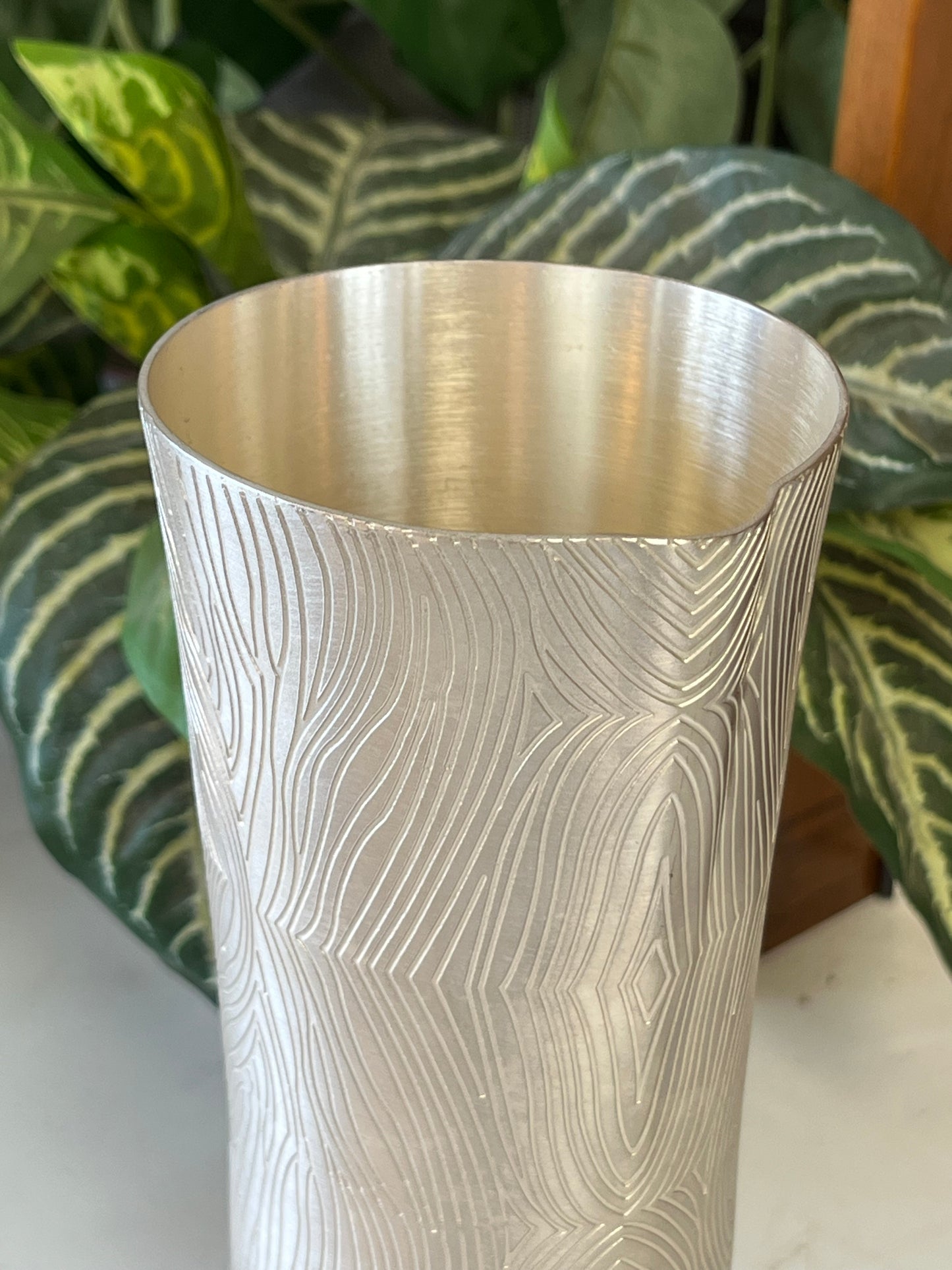 Etched 10" Metal Silver Vase/Pitcher