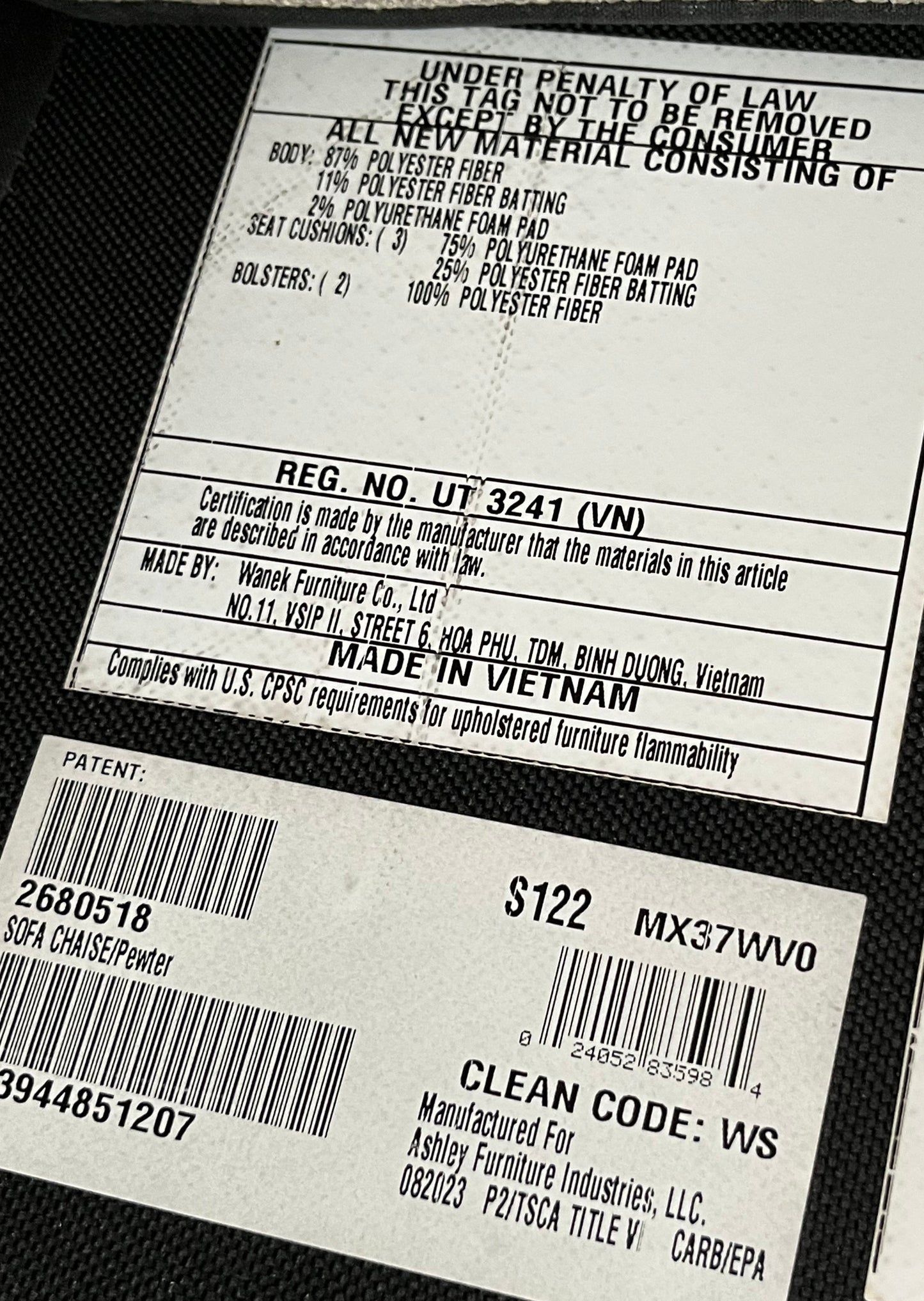 Ashley Furniture Gray Linen Sectional Sofa