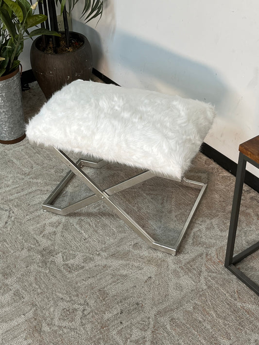 Uttermost Faux Fur White Ottoman