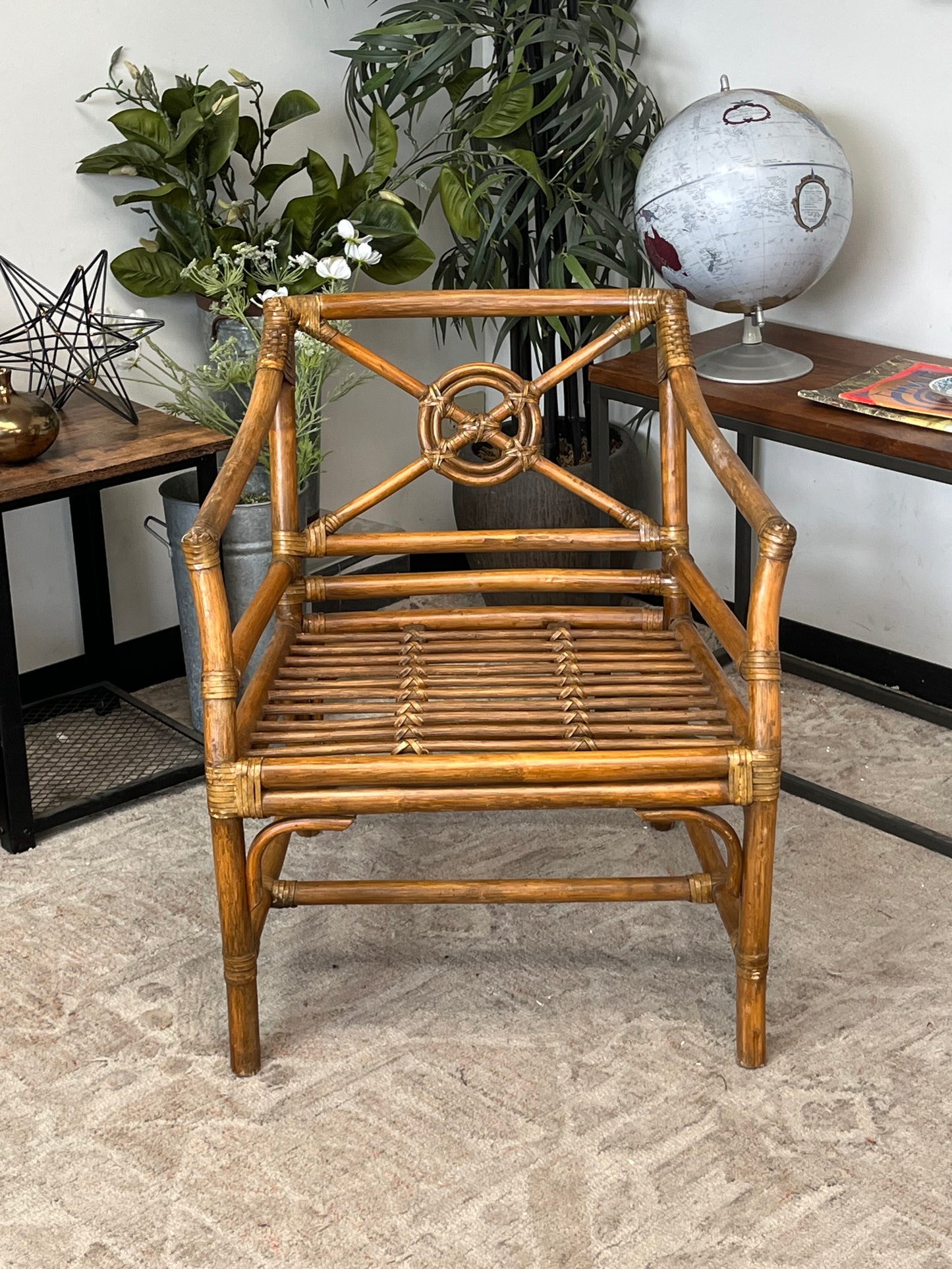 McGuire-Style Rattan Target Back Club Chair