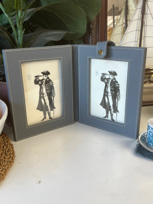Modern Gray Leather 8.5" x 14.5" Double Picture Frame