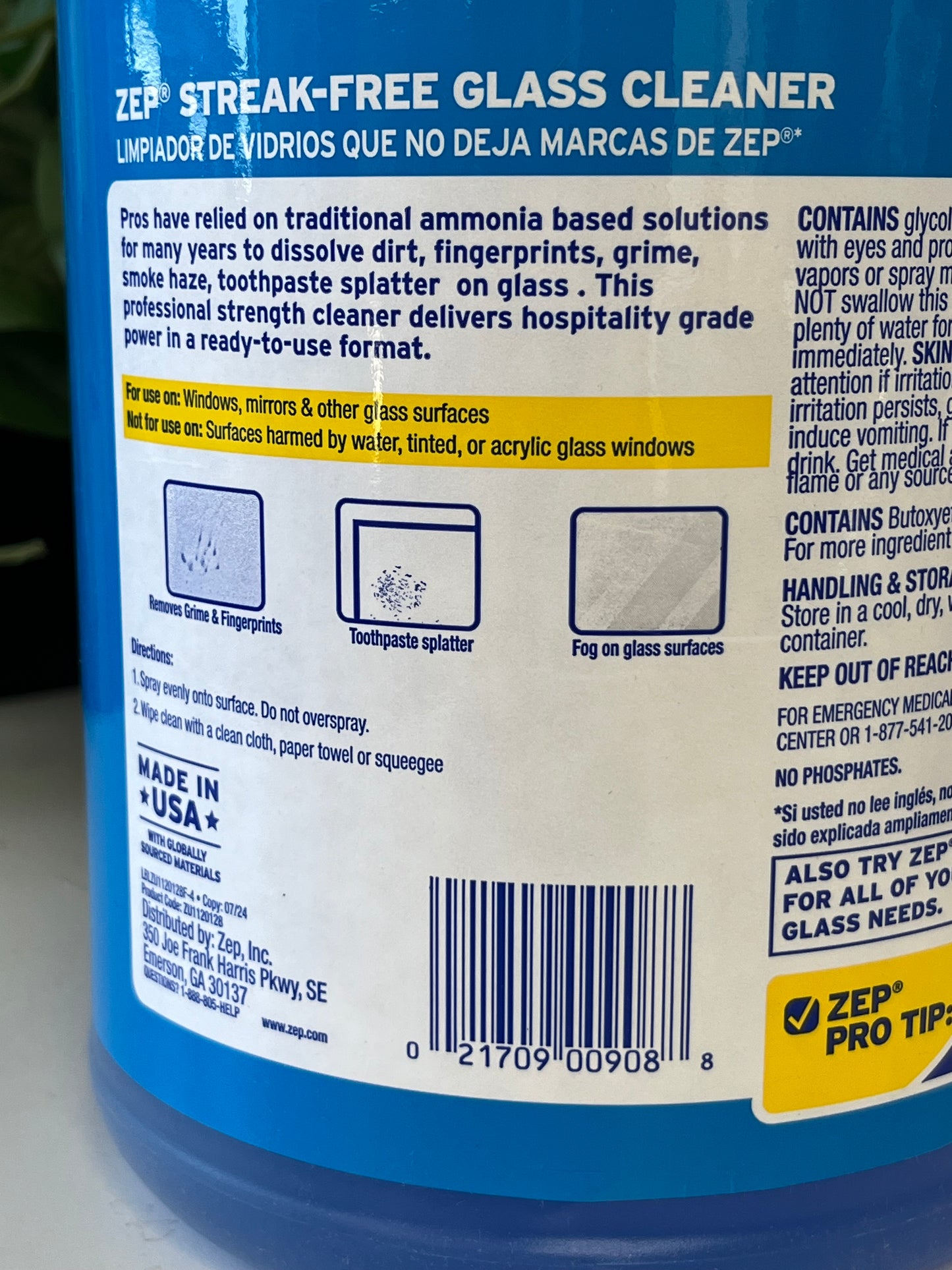 Zep Streak-Free Glass Cleaner 1 Gallon