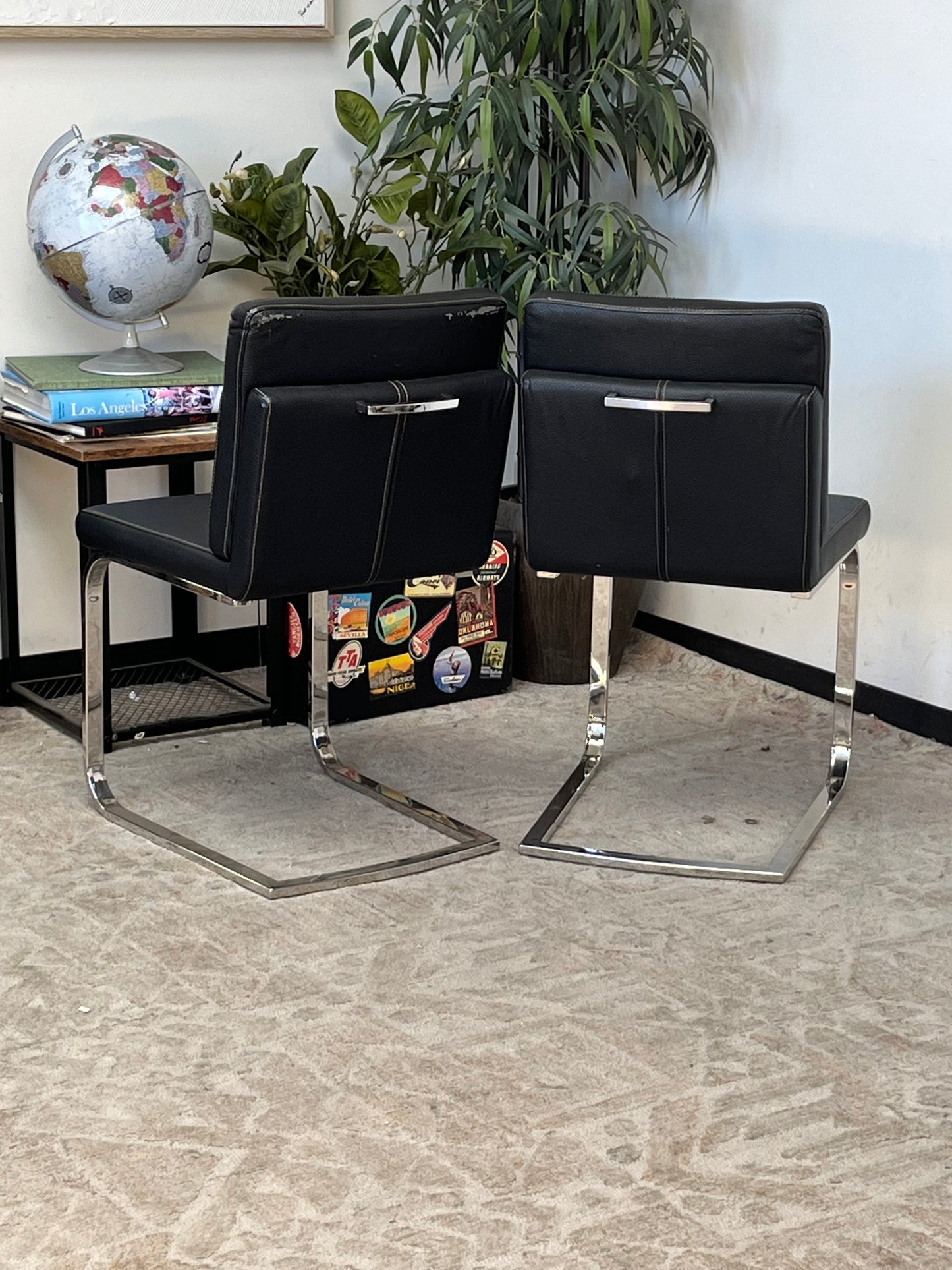 Black Faux Leather Armless Dining Chair Set of 2