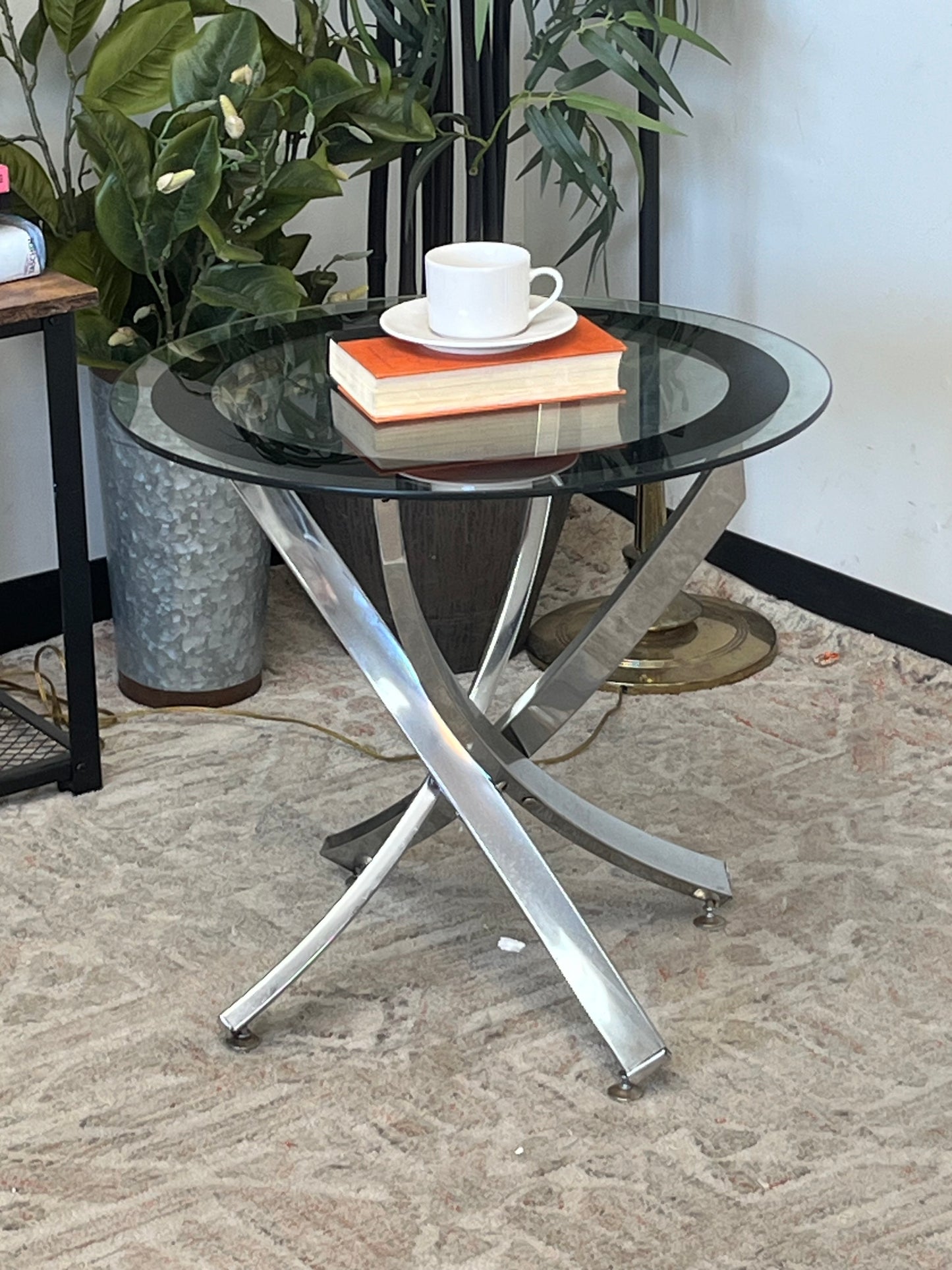 Modern Round Glass Top End Table