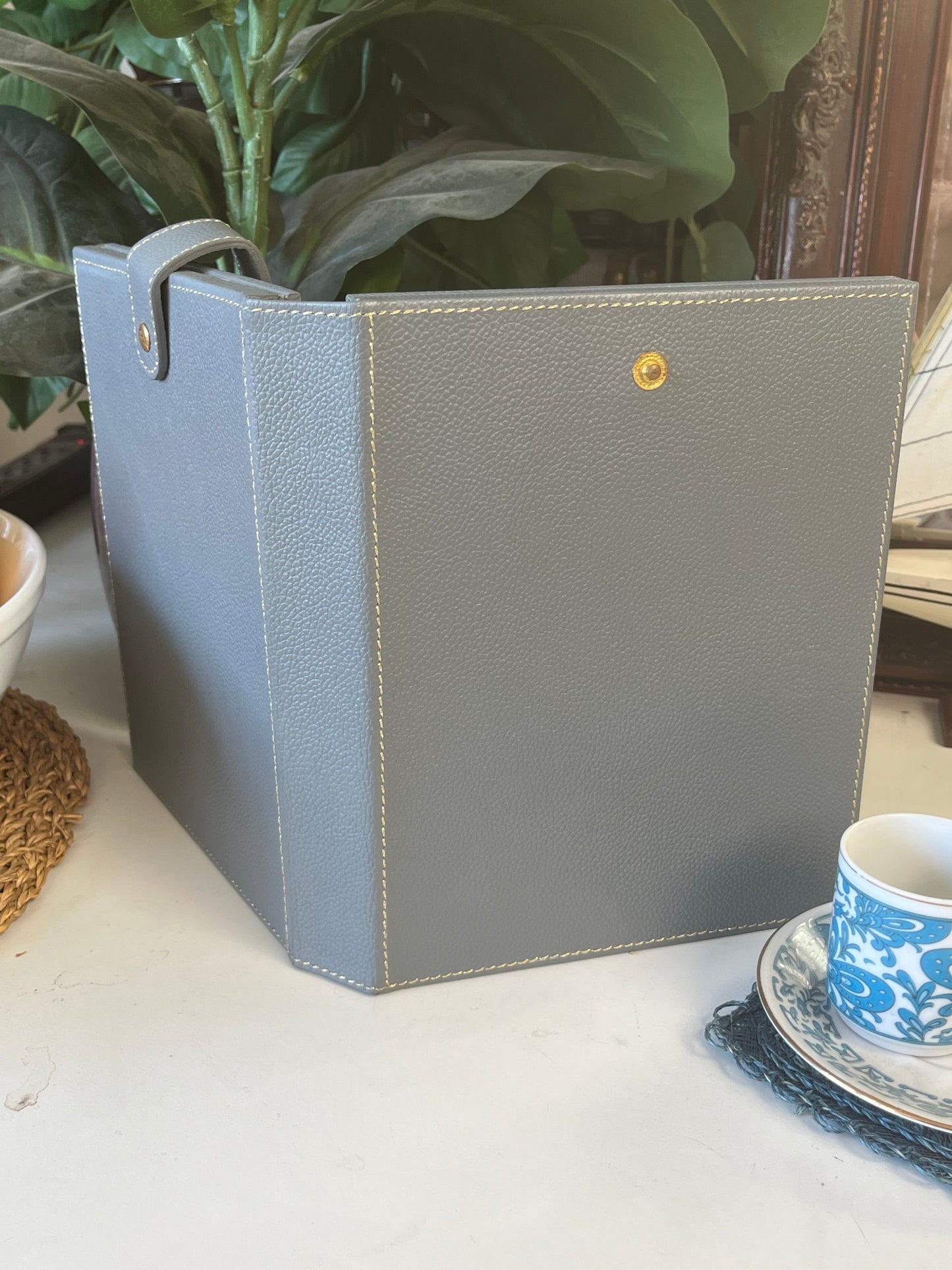 Modern Gray Leather 8.5" x 14.5" Double Picture Frame