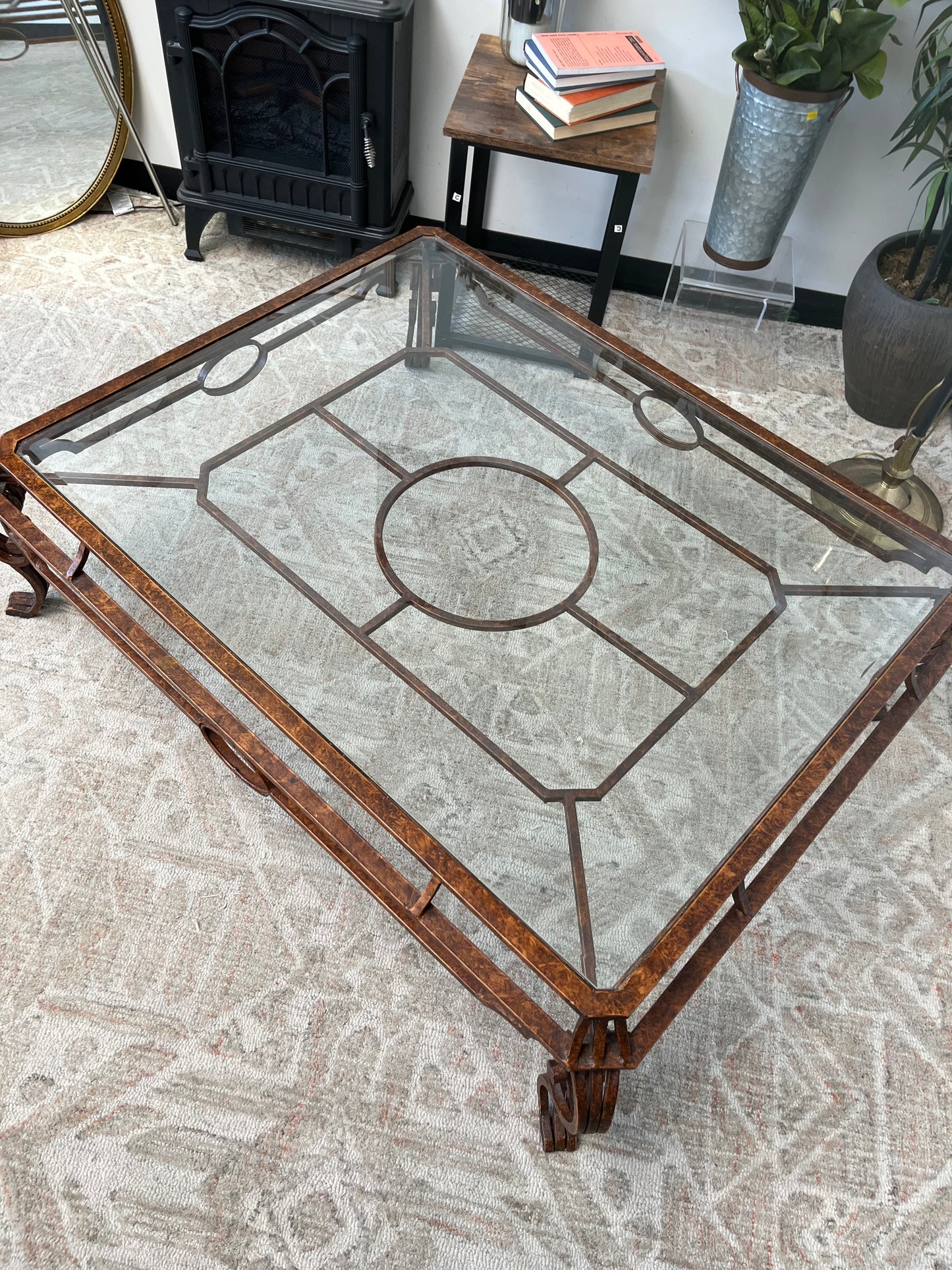 Wrought Iron Style Glass Coffee Table