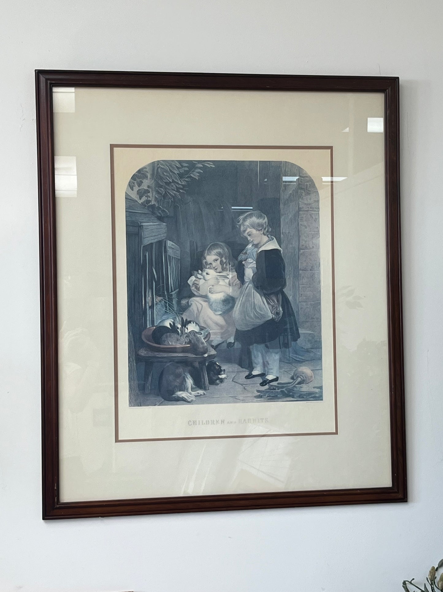 Sir Edwin Henry Landseer "Children and Rabbits" Framed Artwork