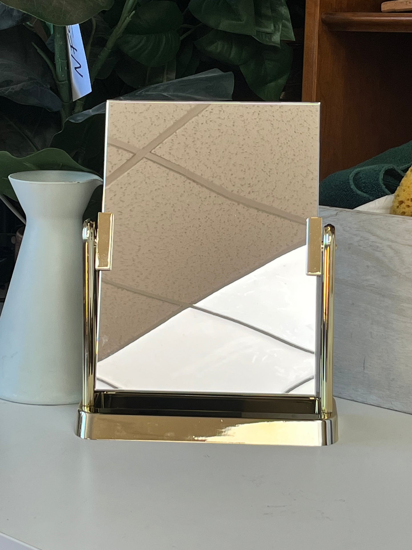 Small Mirror With Gold Stand