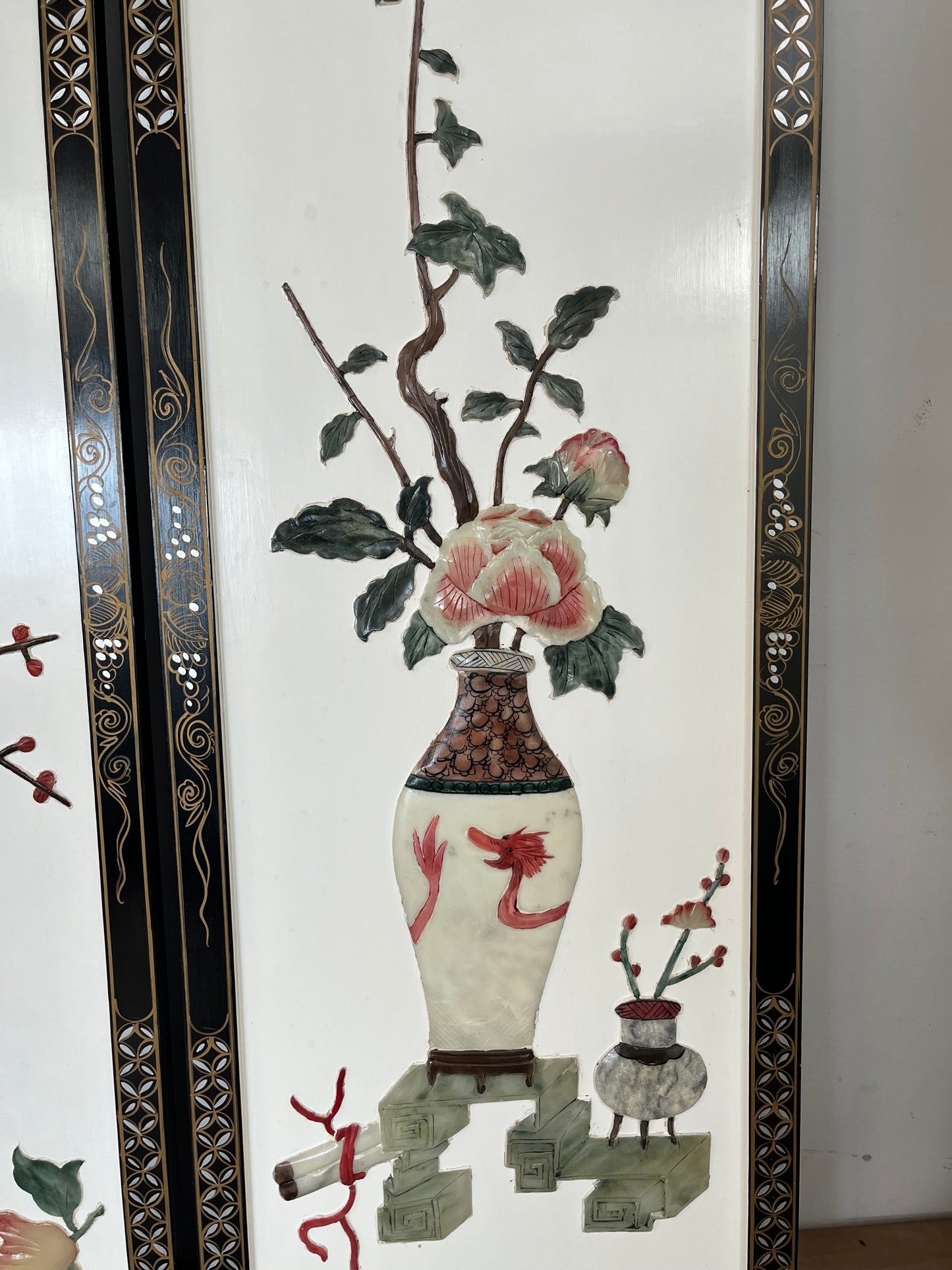 Chinese Floral Multicolored Wall Panels Set of 4