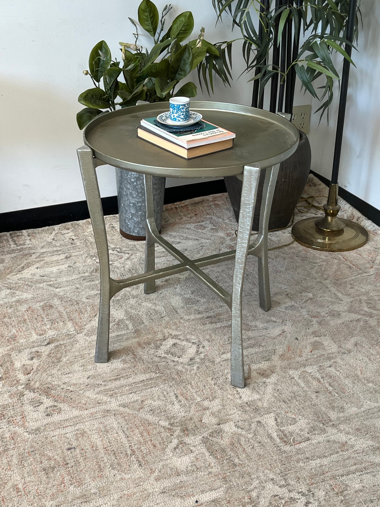 Vintage Style Silver Tone Metal End Table