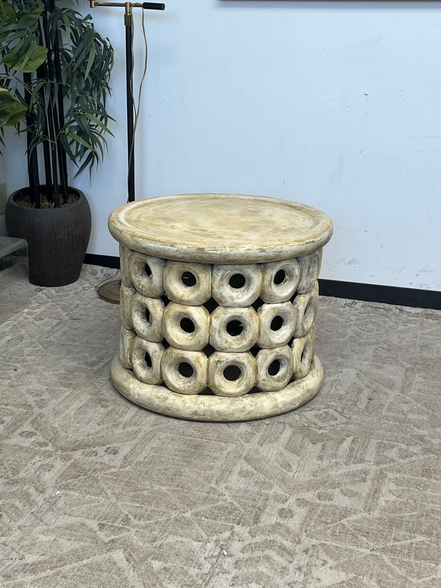 Outdoor Concrete Beige Ring Pattern Side Table
