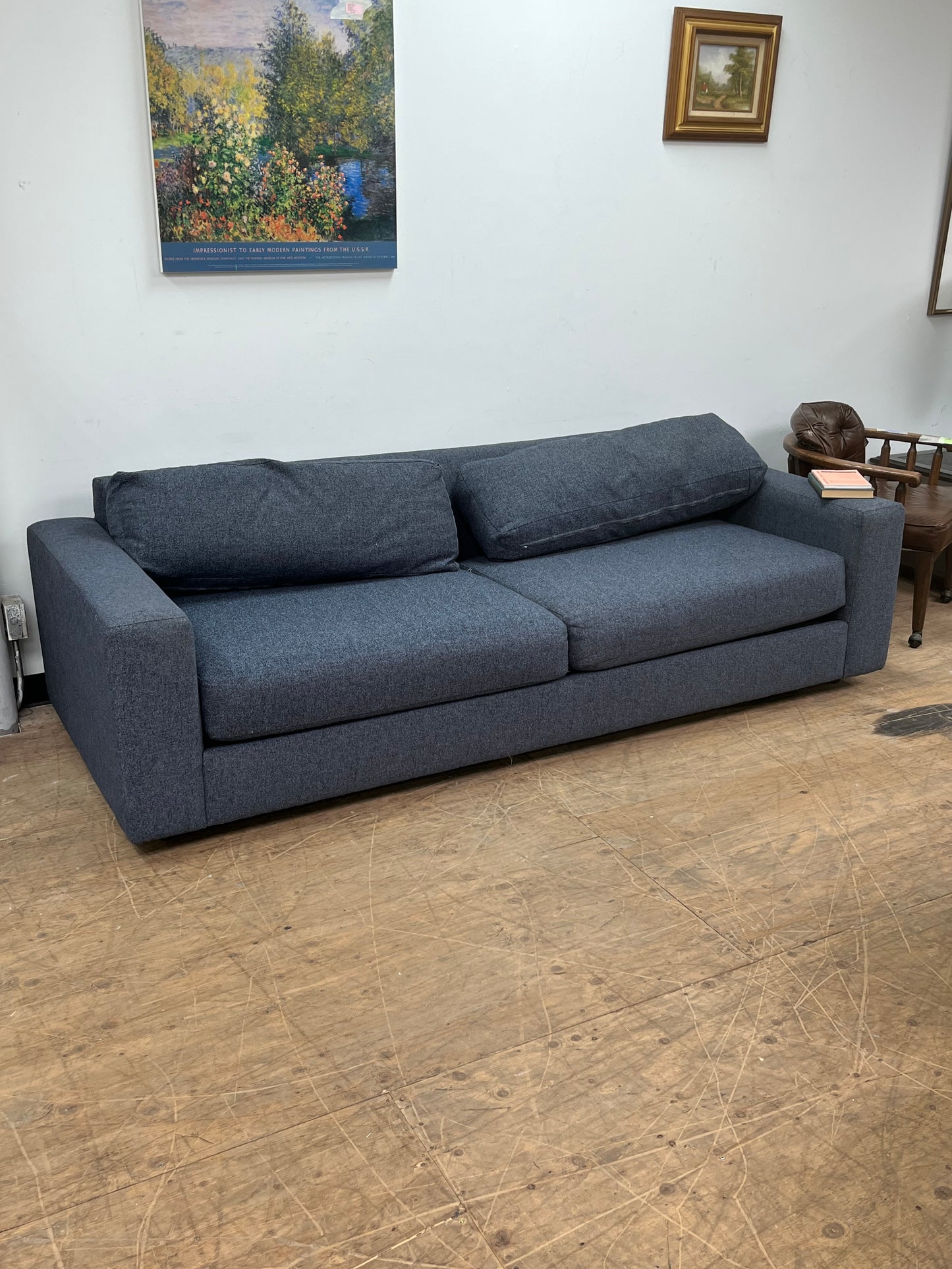 West Elm Dark Blue Linen Couch