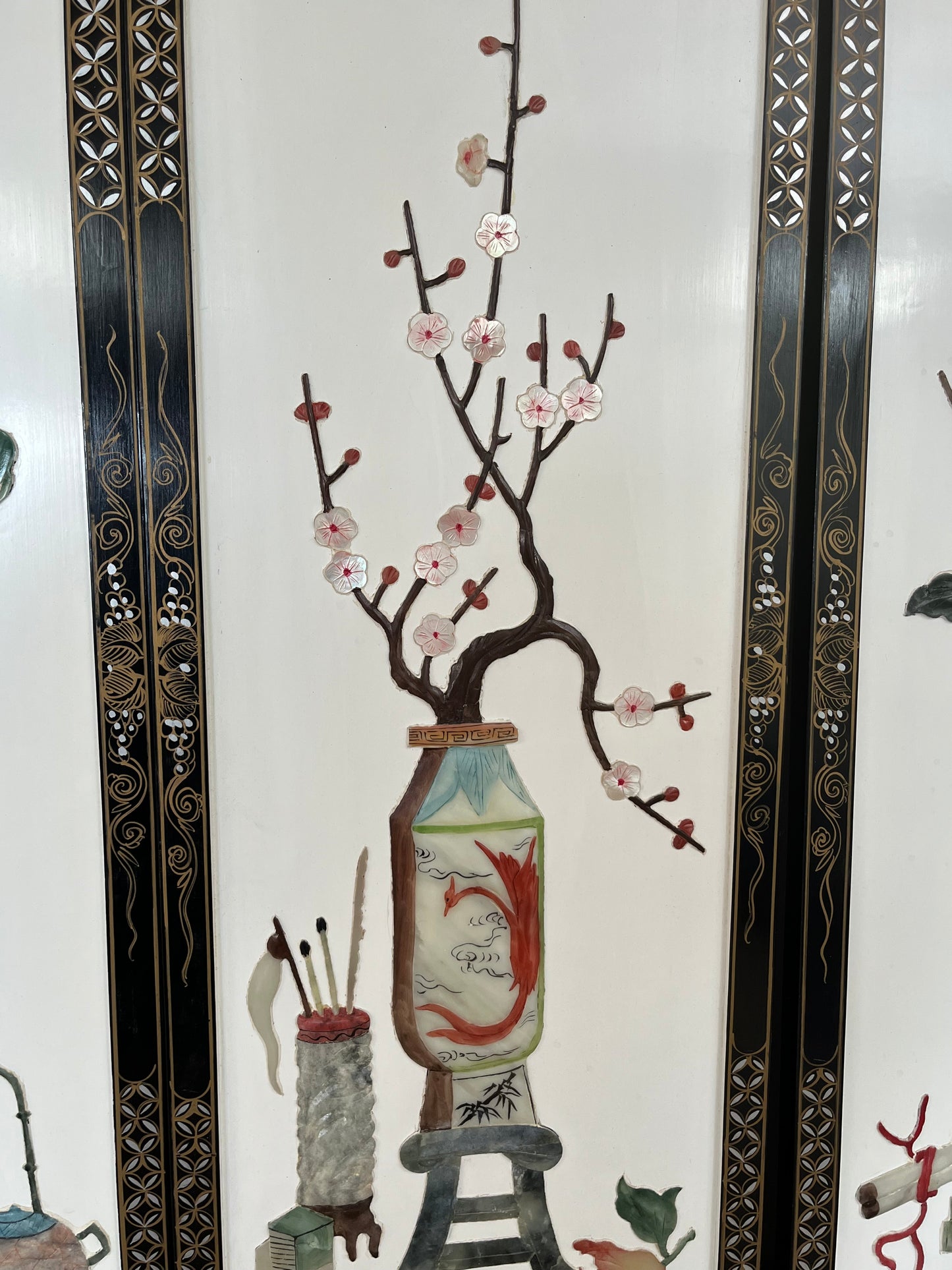 Chinese Floral Multicolored Wall Panels Set of 4