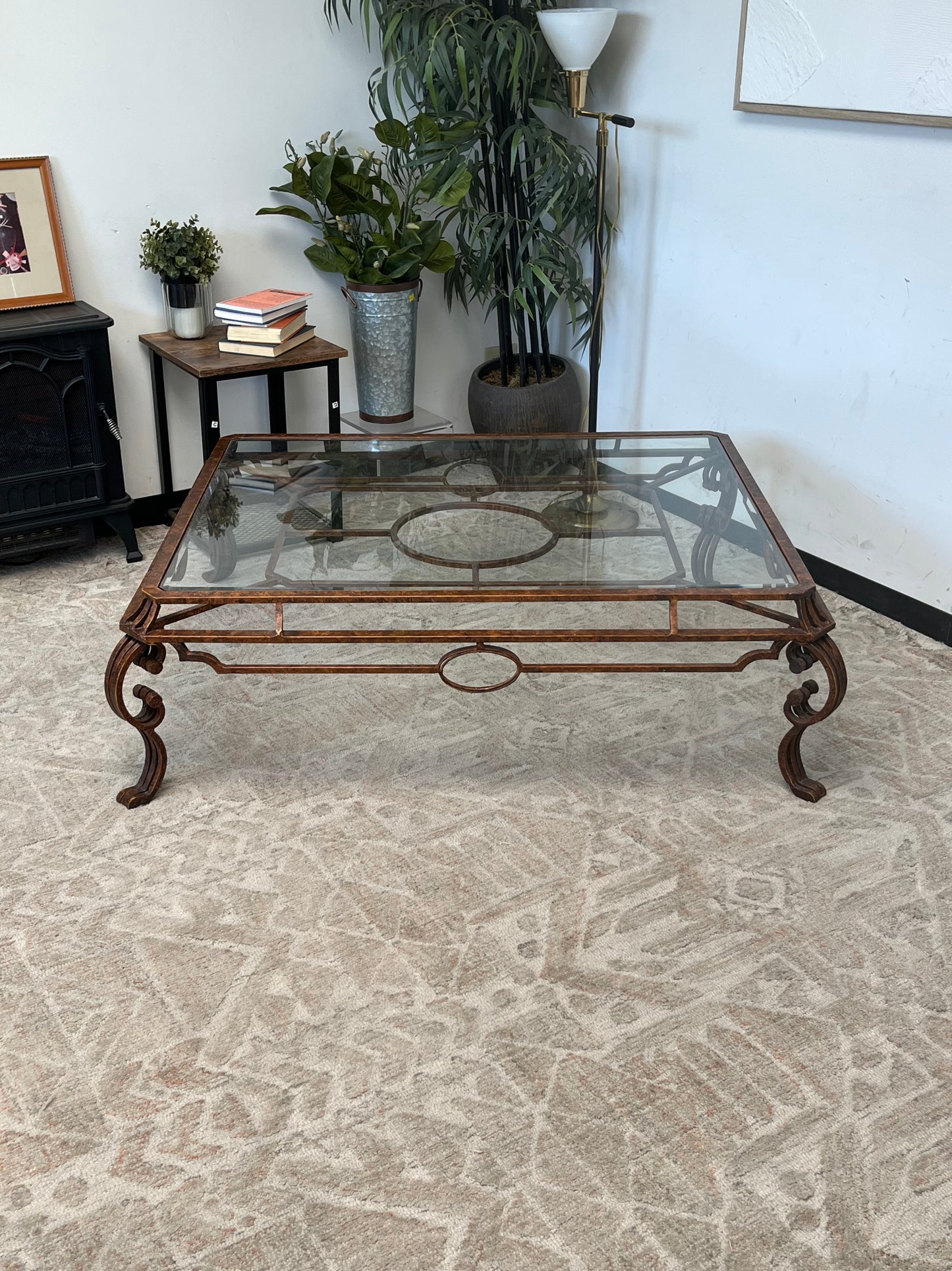 Wrought Iron Style Glass Coffee Table