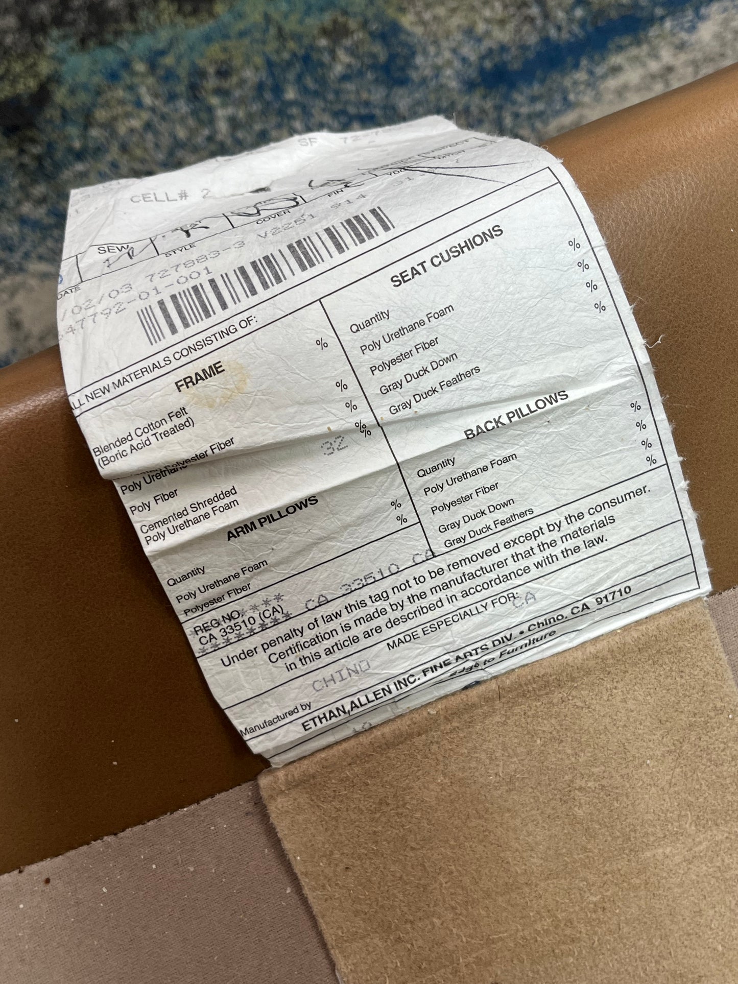 Ethan Allen Tan Leather Couch