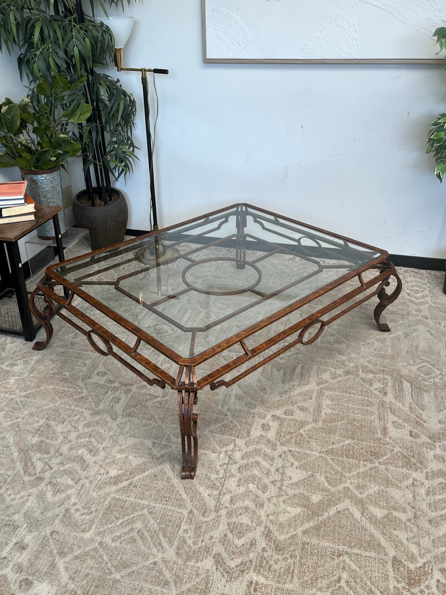 Wrought Iron Style Glass Coffee Table