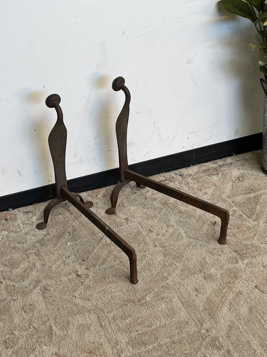 Antique Style Wrought Iron Andirons