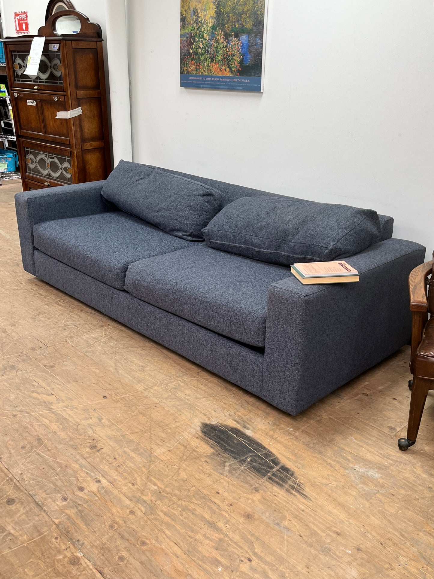 West Elm Dark Blue Linen Couch