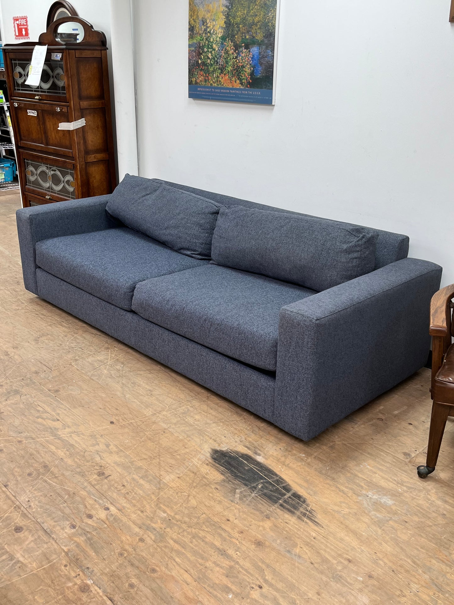 West Elm Dark Blue Linen Couch