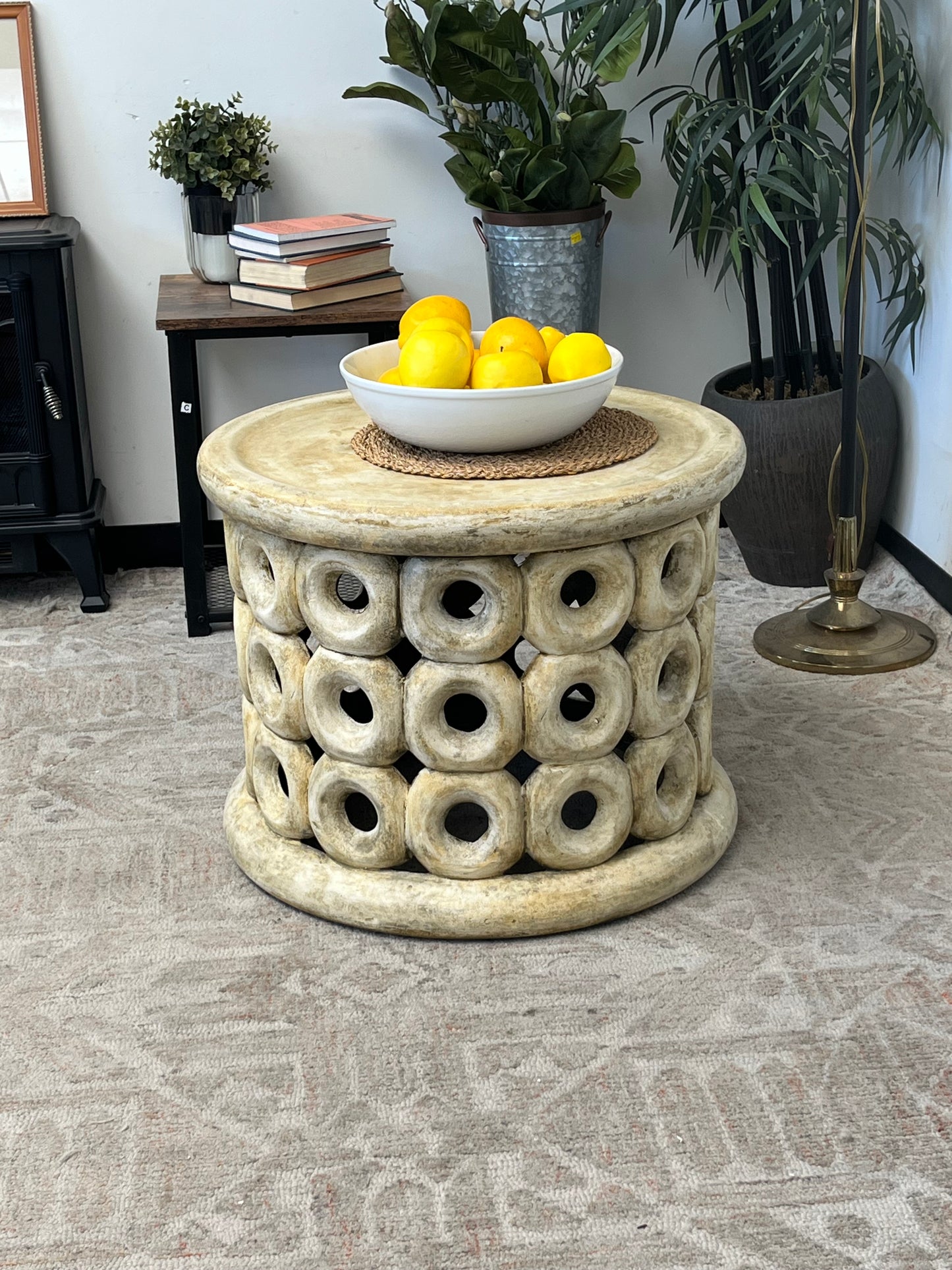 Outdoor Concrete Beige Ring Pattern Side Table