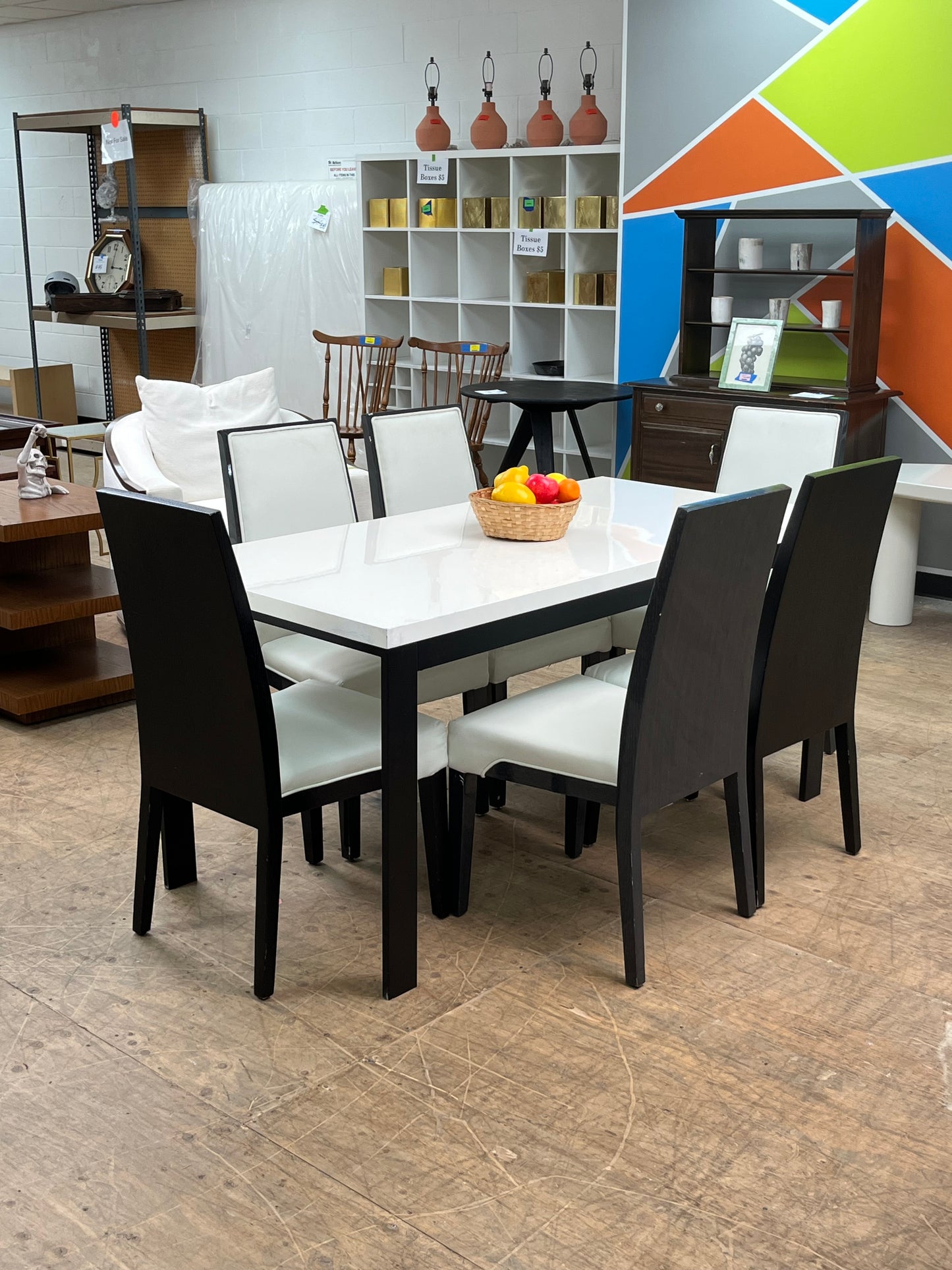 Modern Style White Dining Set With 6 Chairs