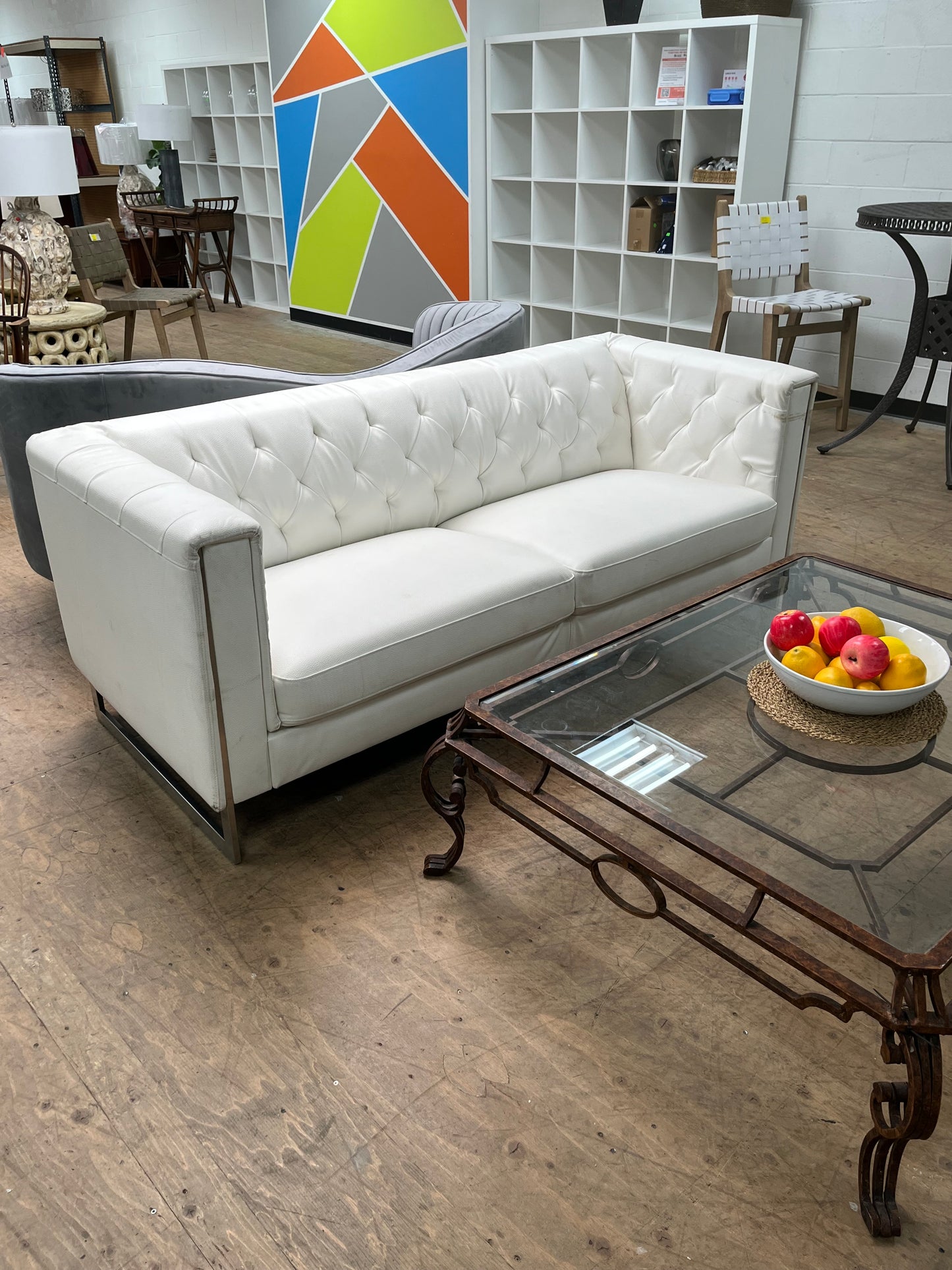 Modern Faux Leather White Sofa