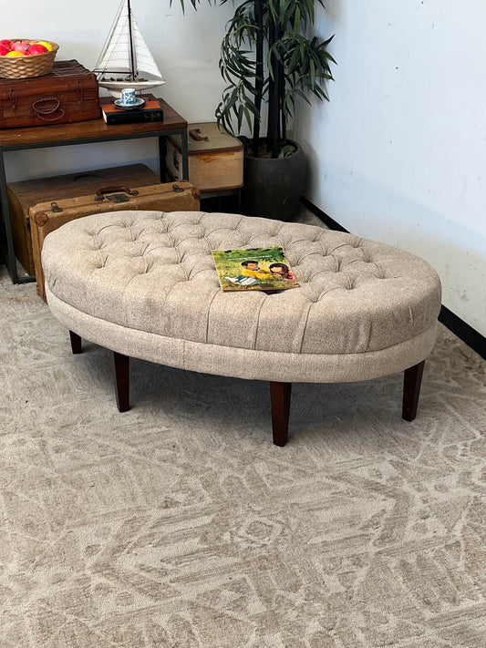 Modern Linen Beige Ottoman