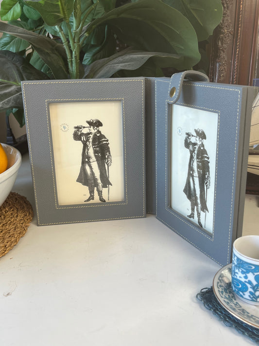 Modern Gray Leather 8.5" x 14.5" Double Picture Frame