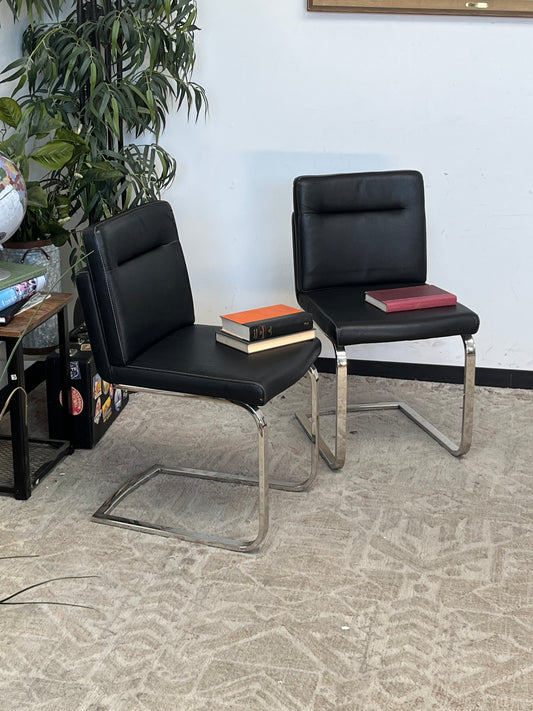 Black Faux Leather Armless Dining Chair Set of 2