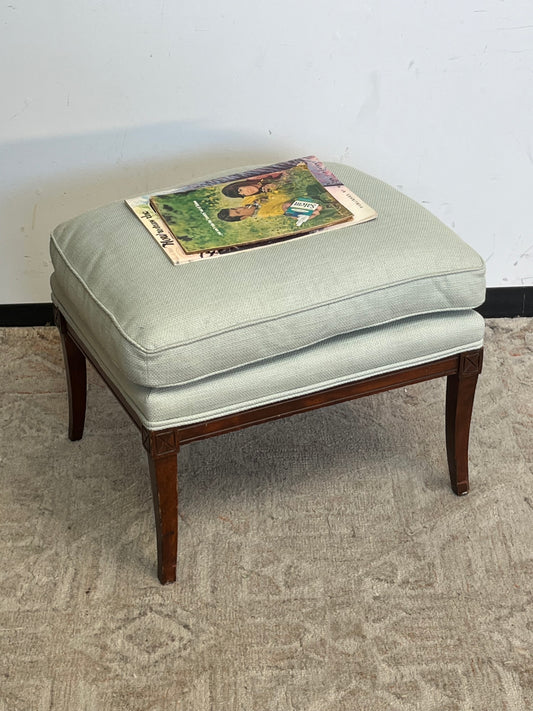 Upholstered Blue Linen Ottoman