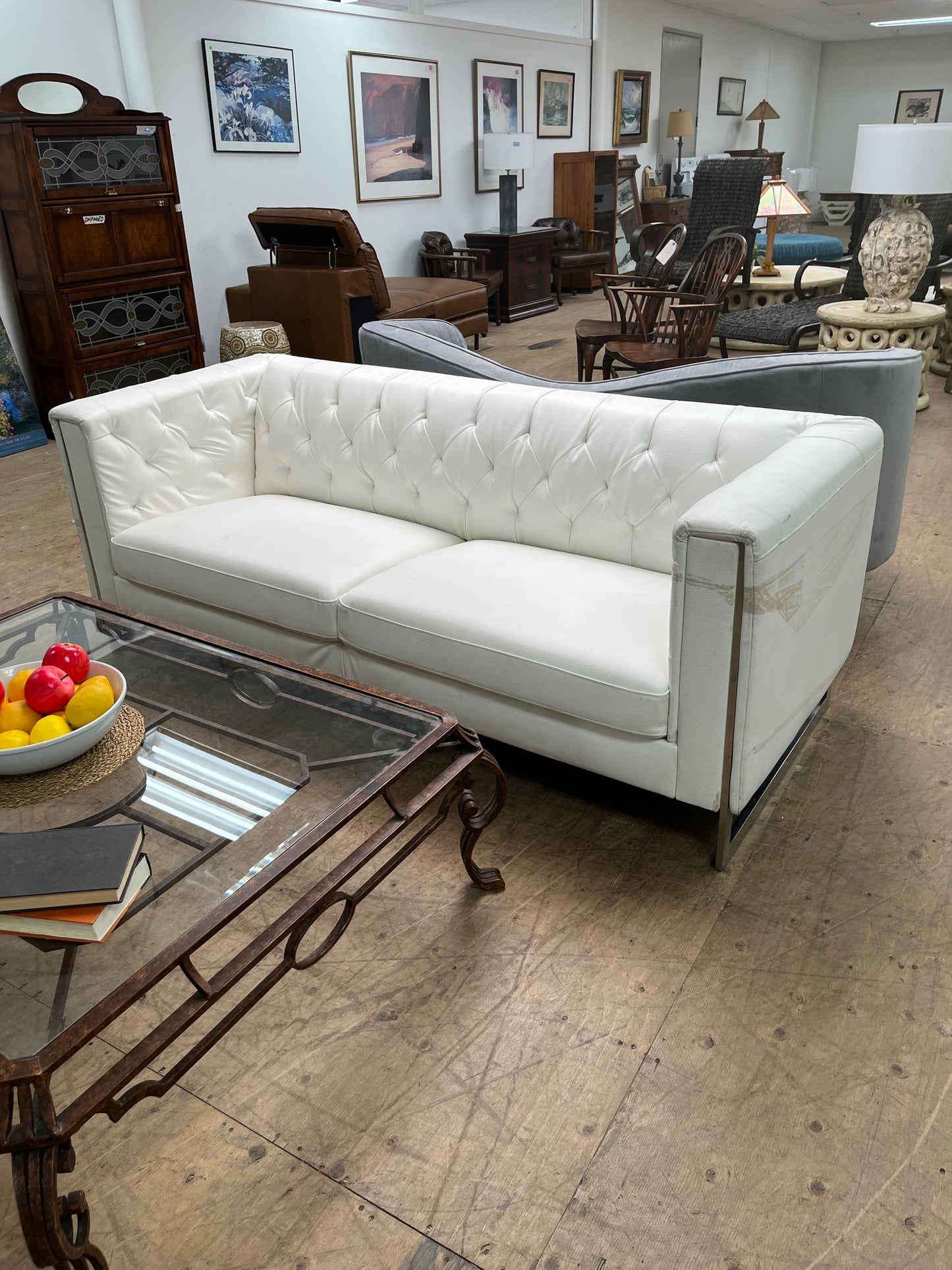 Modern Faux Leather White Sofa