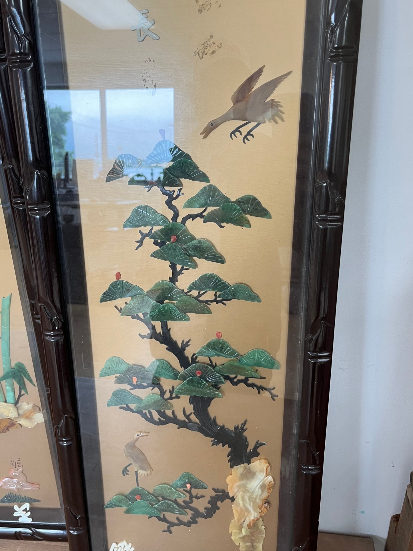 Chinese Wall Panel Decor With Glass Set of 4