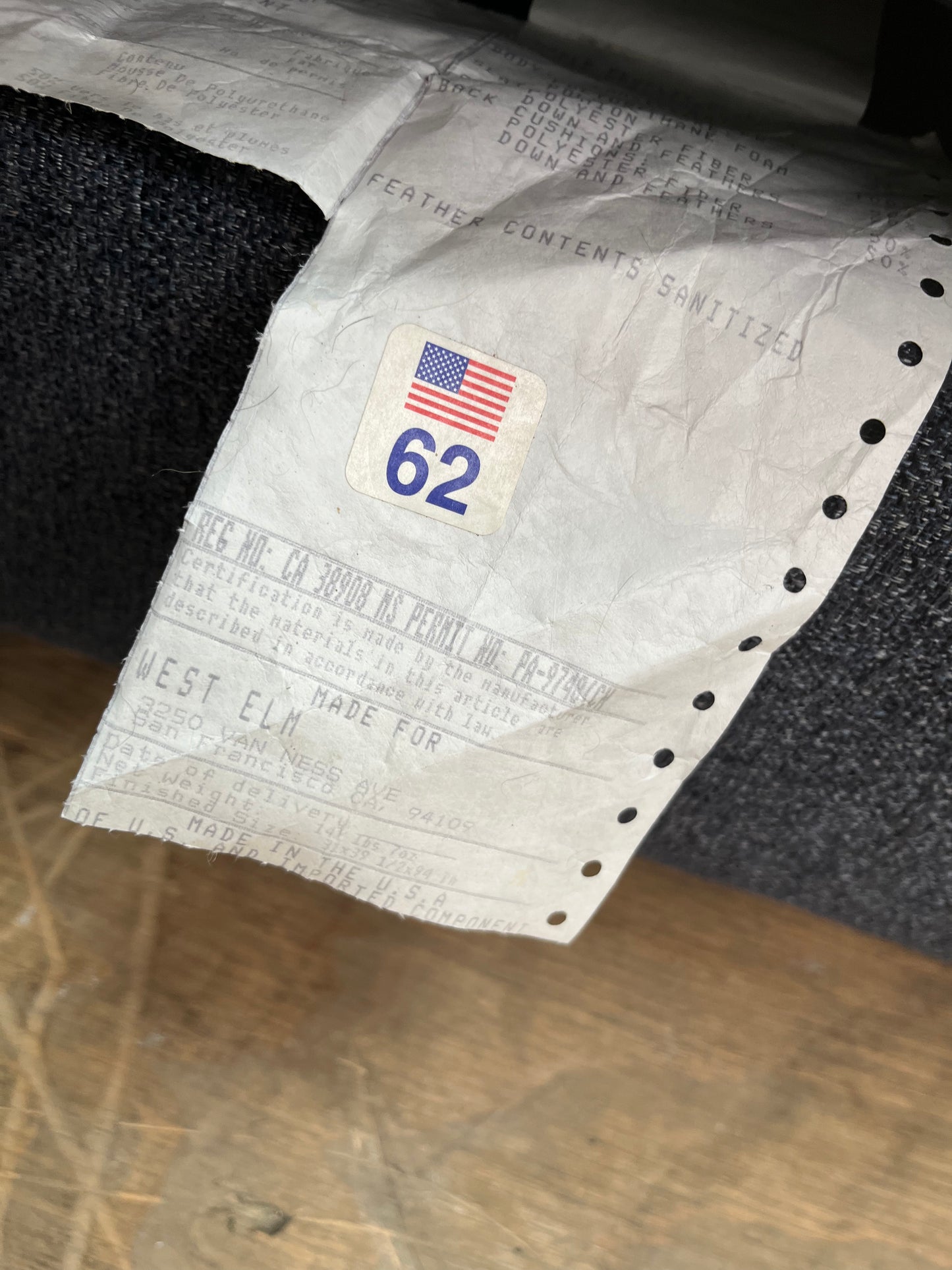 West Elm Dark Blue Linen Couch