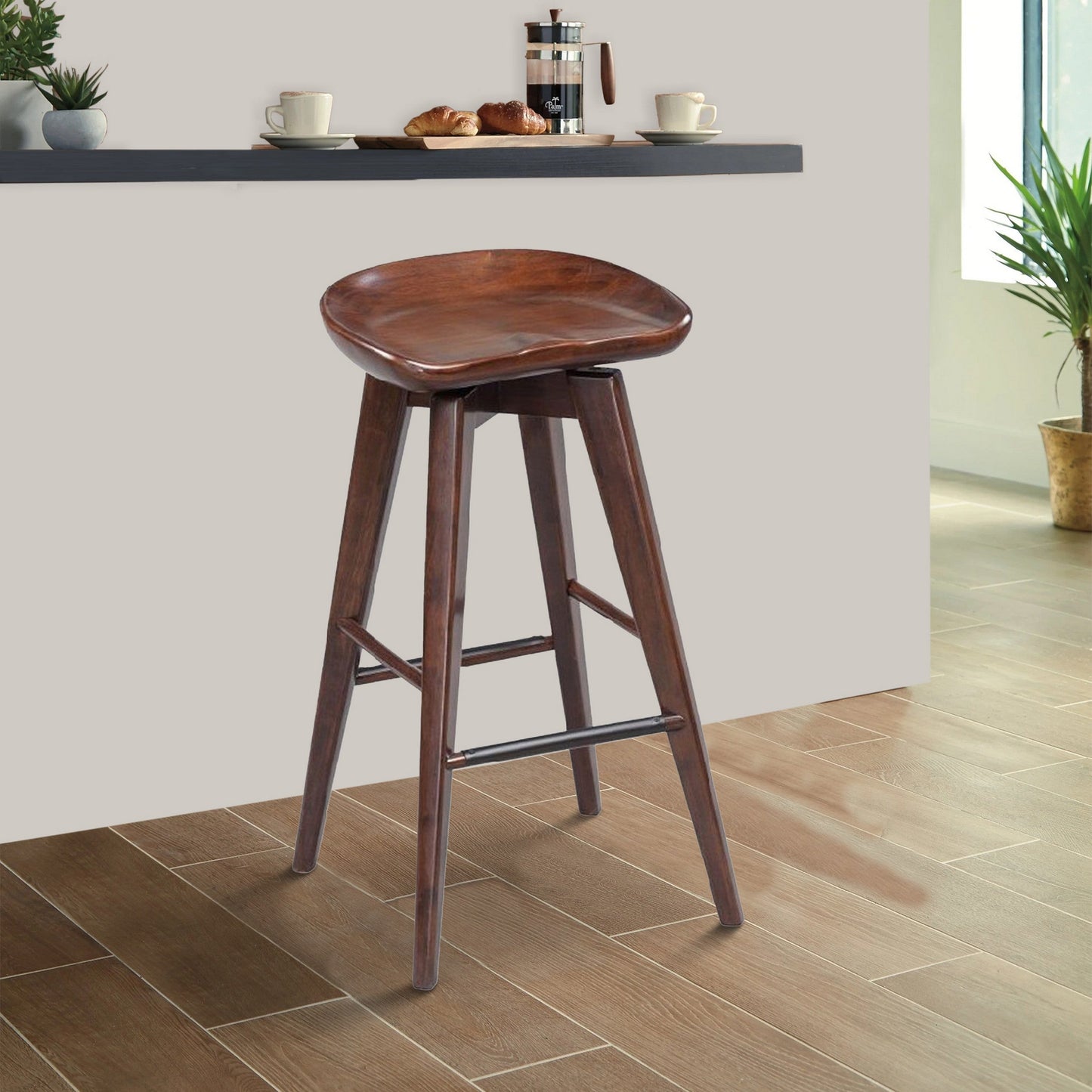 Wooden Frame Swivel Barstool
