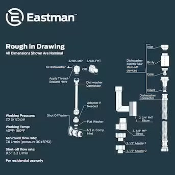 EASTMAN 6-ft 3/8" Inlet Dishwasher Connector