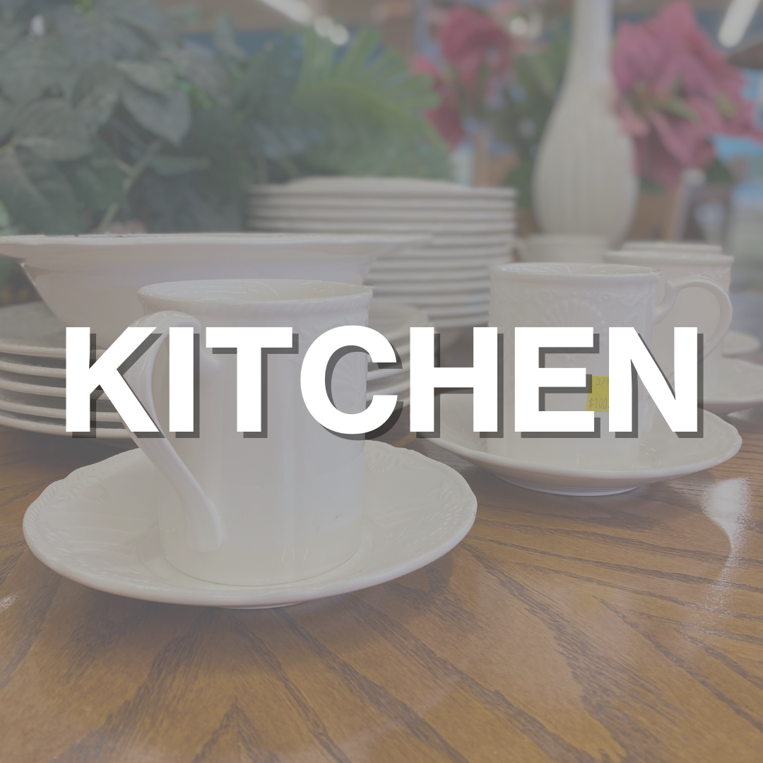 Kitchen tab with a photo of dishes, to describe kitchen items found in this category