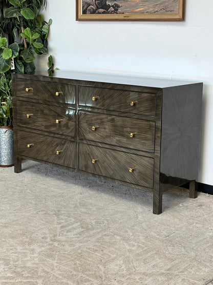 Modern Faux Horn Olive Green Credenza