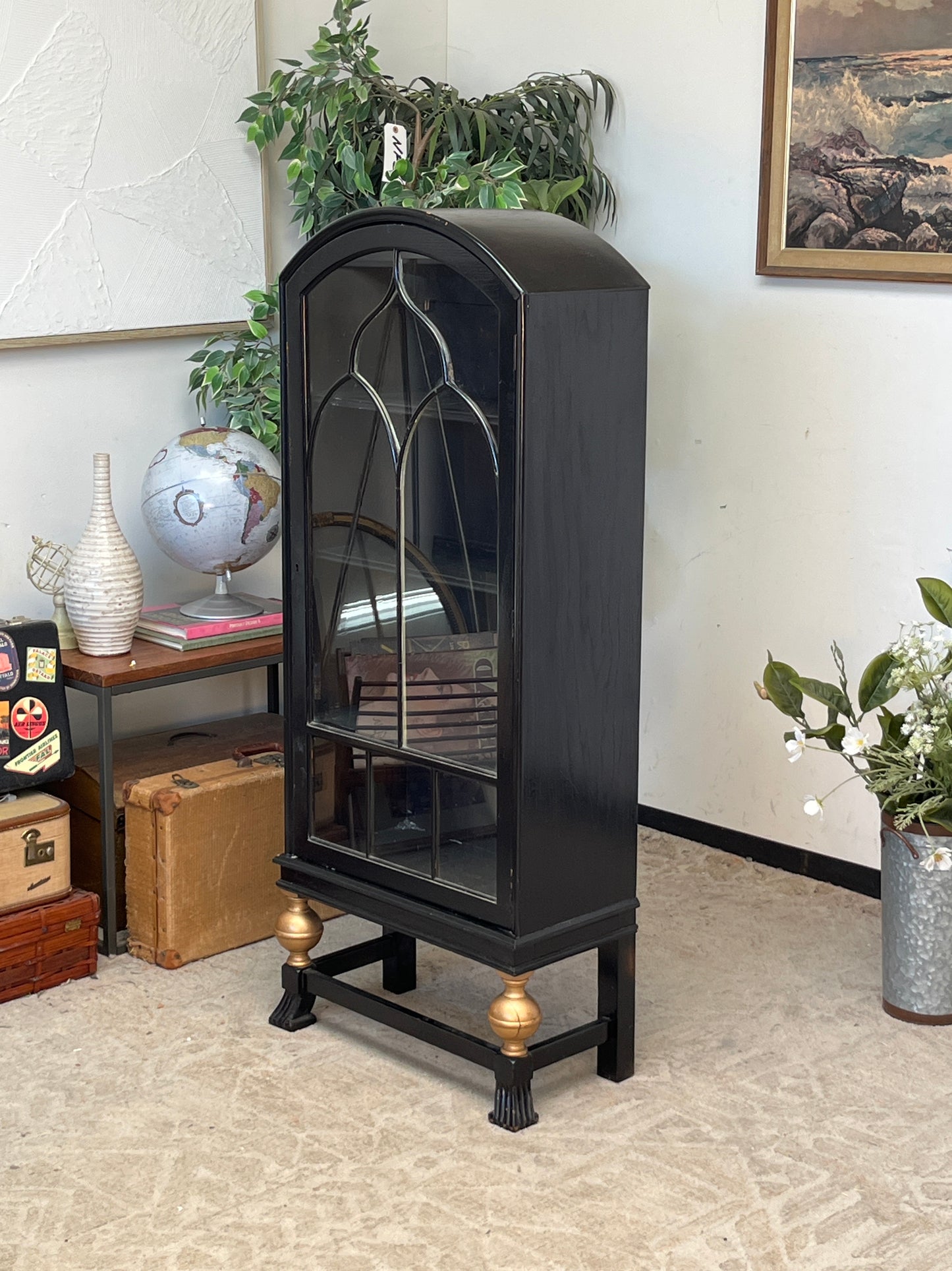 Antique Style Black China Hutch