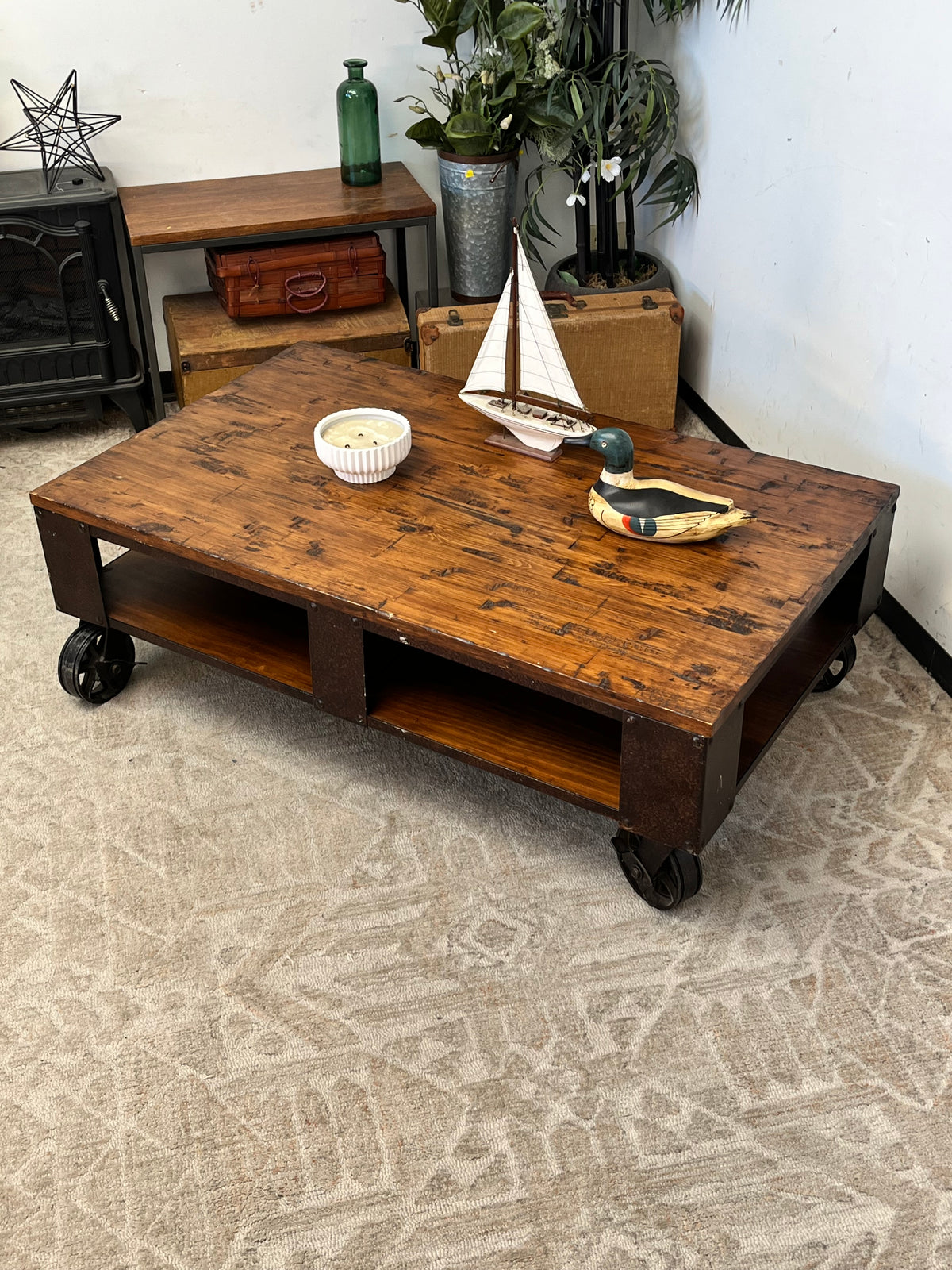 Rustic Style Rolling Coffee Table