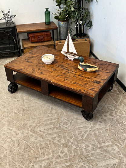 Rustic Style Rolling Coffee Table